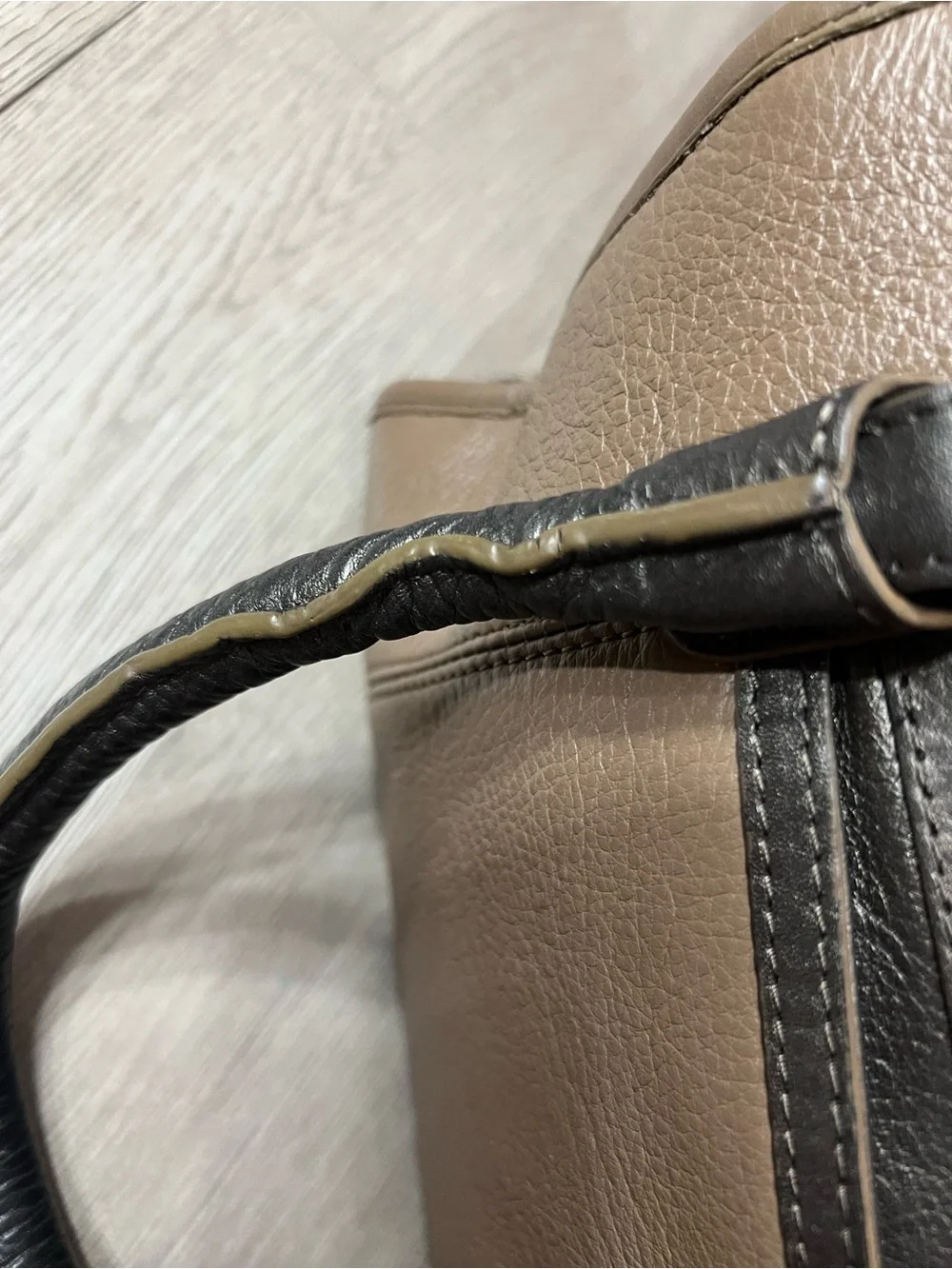 Classic Taupe Leather Briefcase with Black Trim
